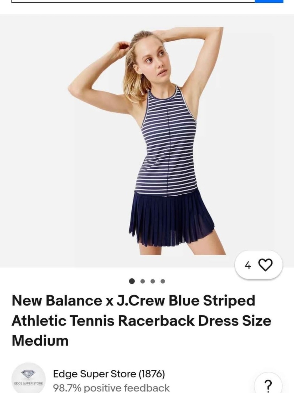 New Balance Navy and White Striped Girls One-Piece Swim Dress